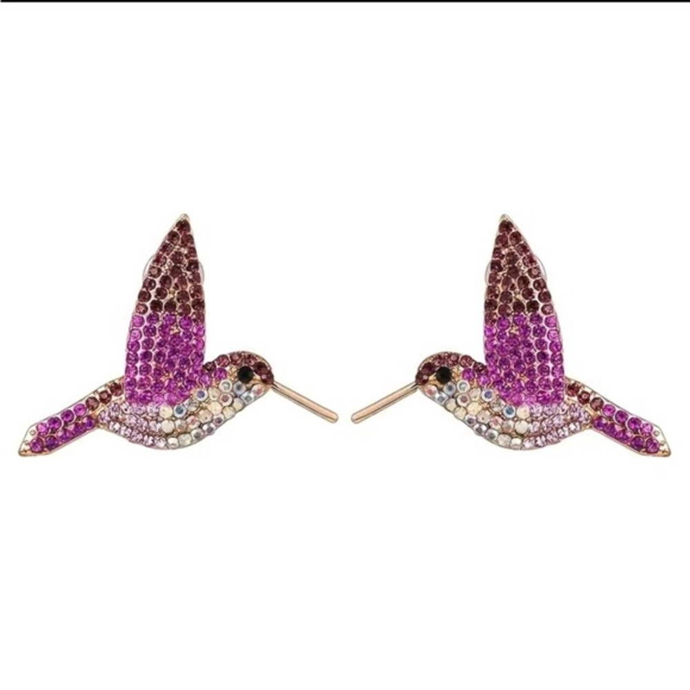 New! Beautiful Large Hummingbird Earrings Rhinestone Pink Purple Burgendy Maroon